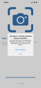 Zugriff auf Kamera der DE-Alarm-App erlauben