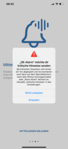 Mitteilungen durch die DE-Alarm-App erlauben